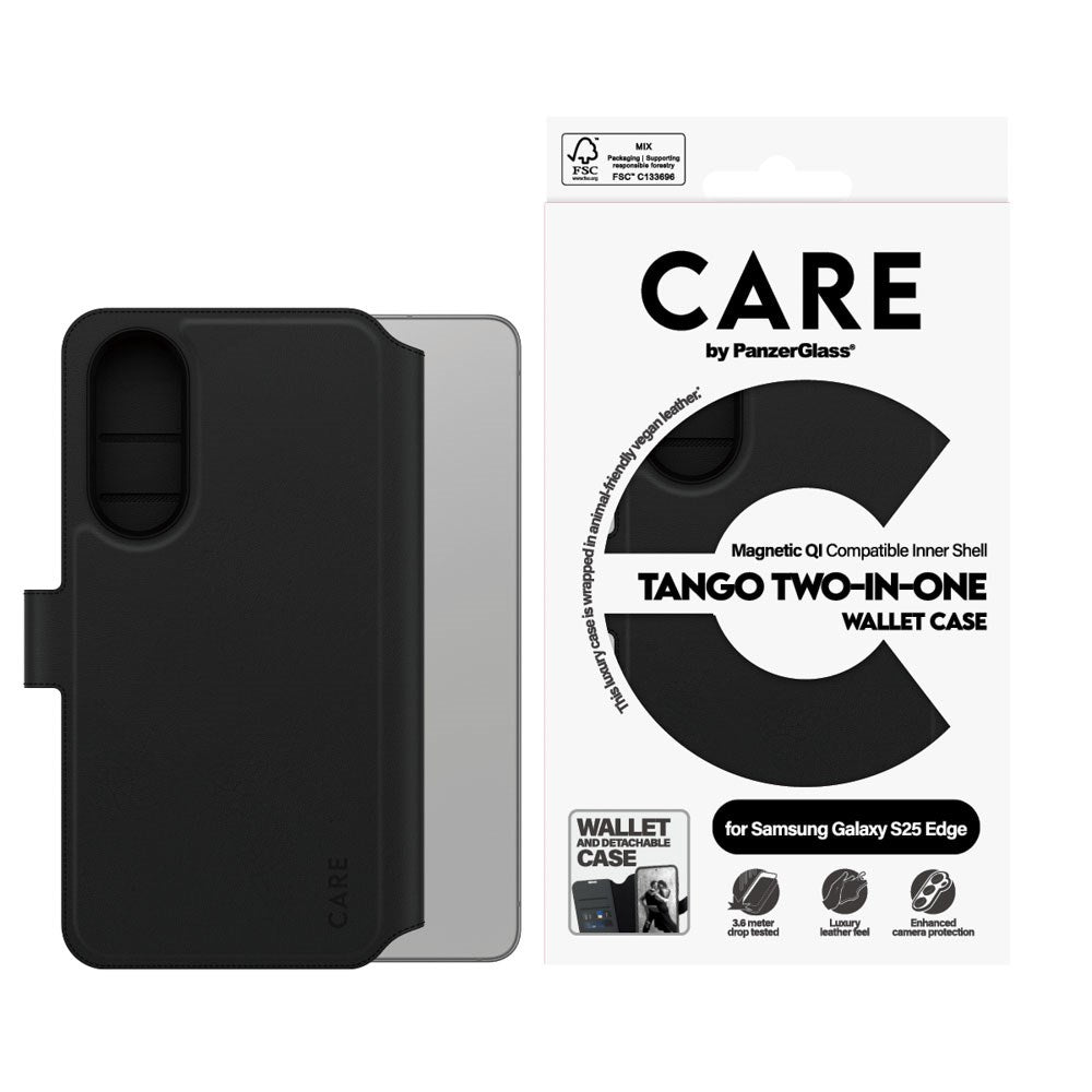 CARE by PanzerGlass Samsung Galaxy S25 Edge Feature Tango 2-in-1 Flip Case with Wallet - Black