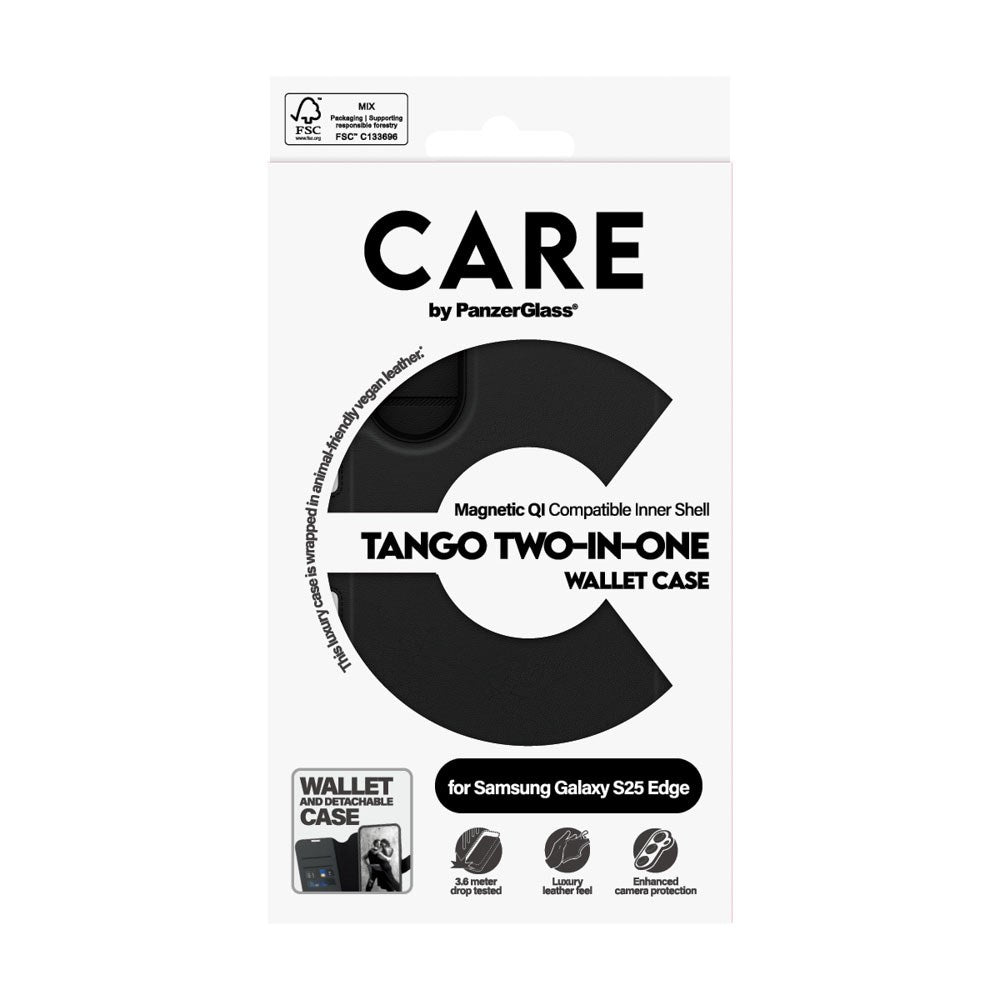 CARE by PanzerGlass Samsung Galaxy S25 Edge Feature Tango 2-in-1 Flip Case with Wallet - Black
