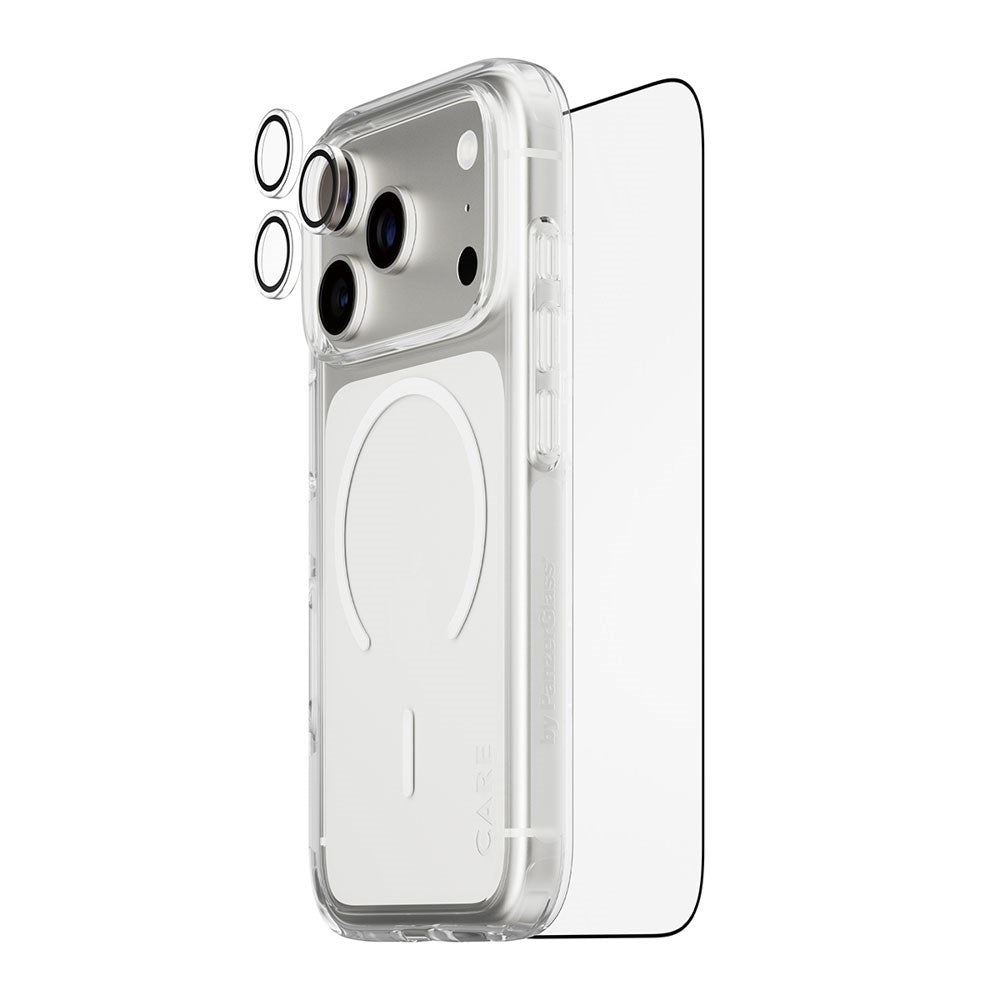 iPhone 18 Pro CARE By PanzerGlass 3-i-1 FLAGSHIP Bundle - Screen Protector (UWF) / Case / Camera Protection - Transparent