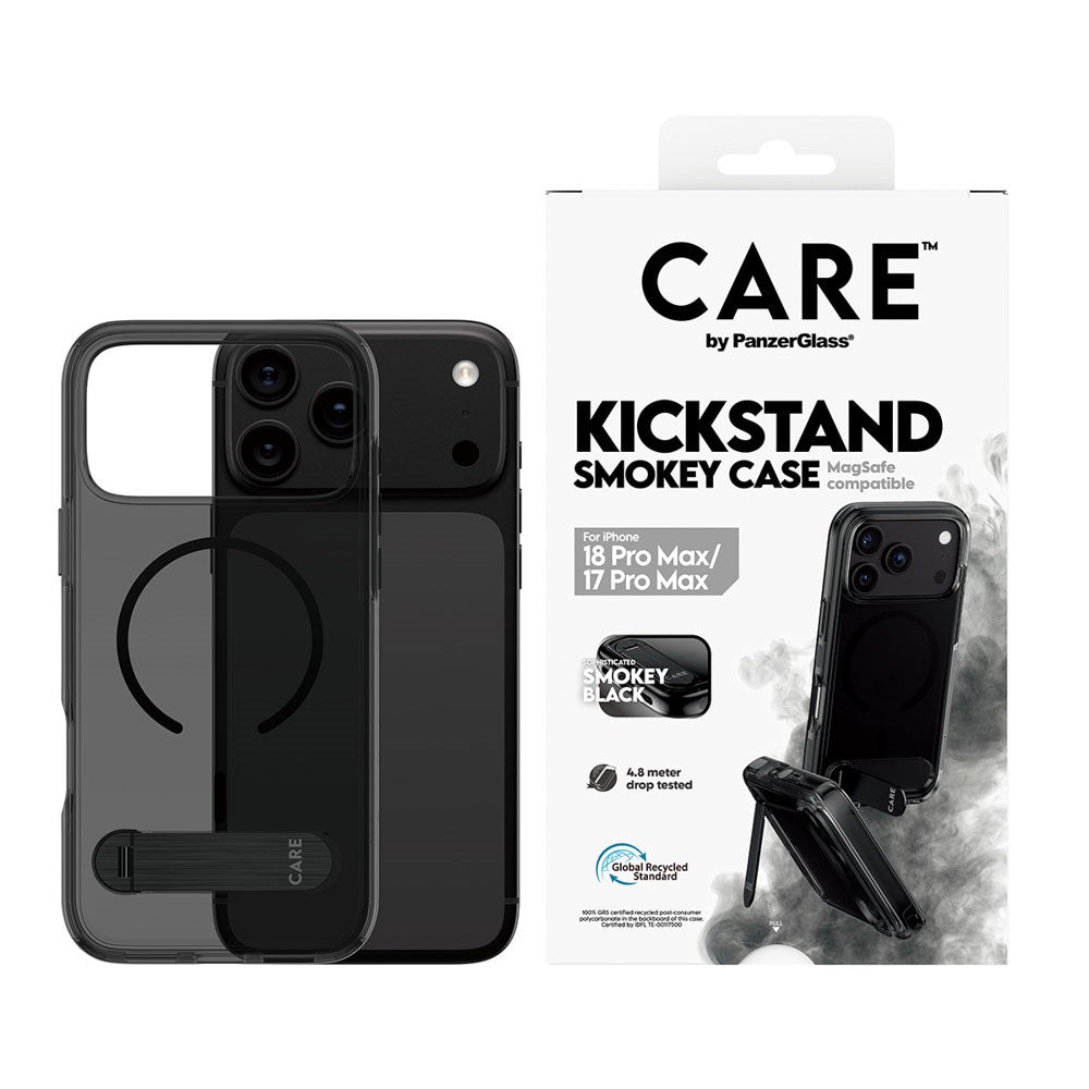 iPhone 18 Pro Max / 17 Pro Max CARE by PanzerGlass Feature Kickstand Case - MagSafe Compatible - Black / Transparent