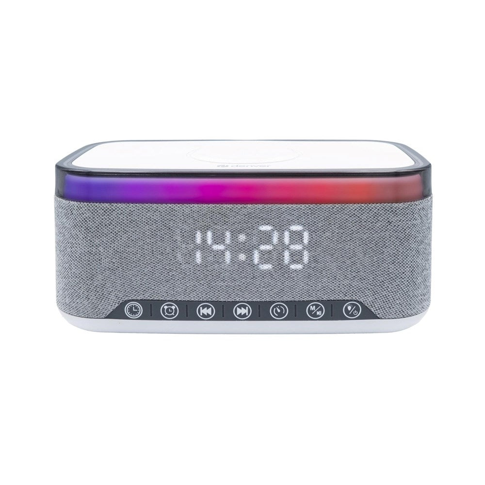 Denver CRQ-225 FM Clock Radio with Wireless Charging & Bluetooth - Grey