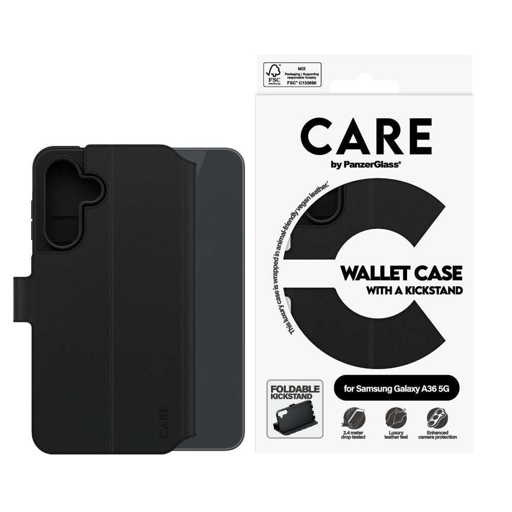 CARE by PanzerGlass Samsung Galaxy A36 (5G) Feature Wallet Case with Kickstand - Black