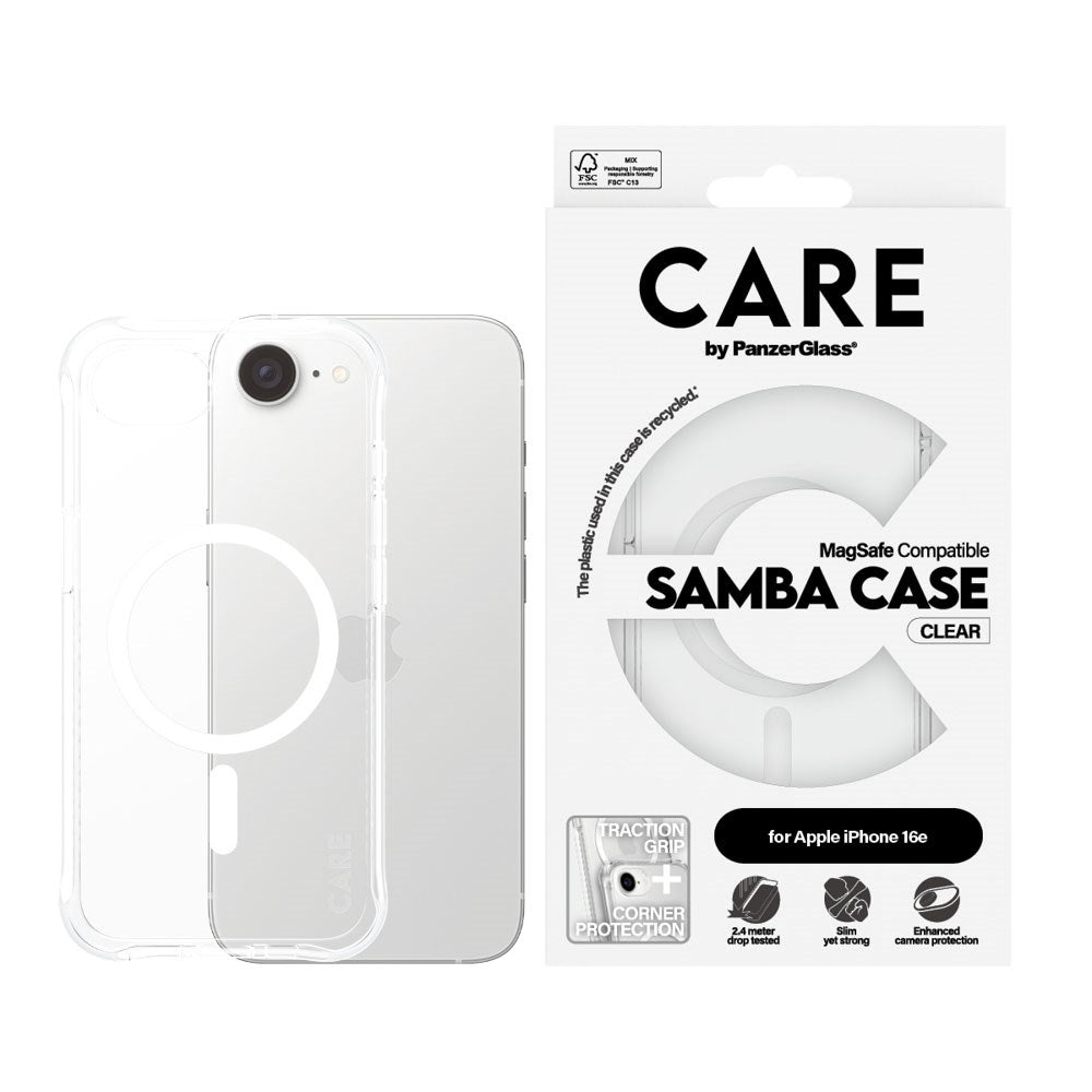 CARE by PanzerGlass iPhone 17e / 16e Fashionable Samba Case - MagSafe Compatible - Transparent / White