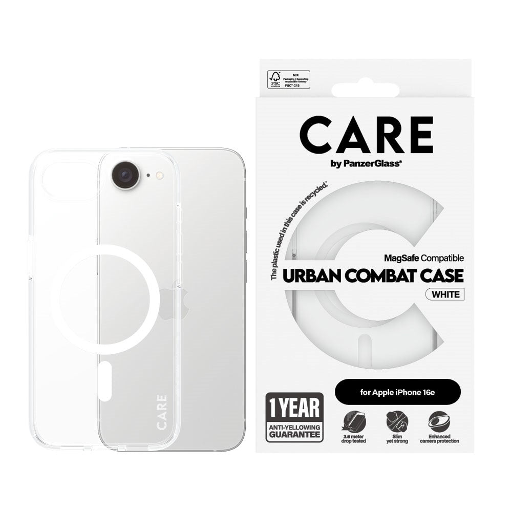 CARE by PanzerGlass iPhone 17e / 16e FLAGSHIP Urban Combat Case - MagSafe Compatible - Transparent / White