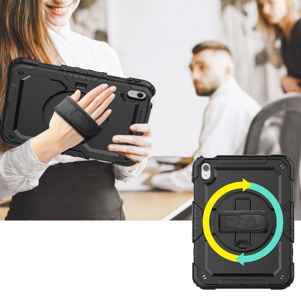 iPad 10.9" (2024/2022) Tech-Protect Solid360 Case w. Protective Film, Hand Holder & Shoulder Strap - Black