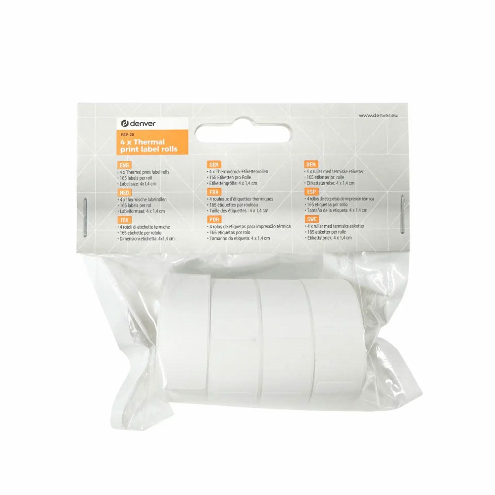 Denver PSP-20 Label Rolls for Denver MBP-16 / MBP-16W - 4 pcs - White