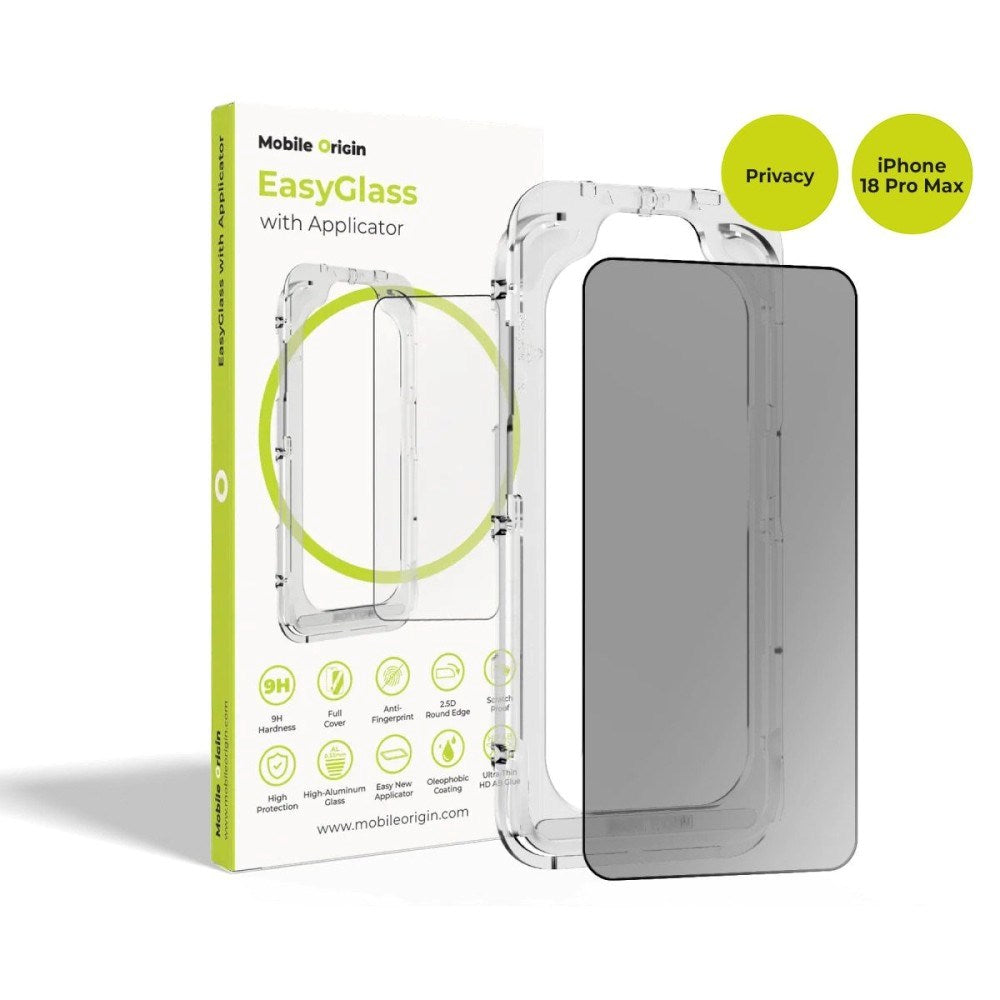iPhone 18 Pro Max Mobile Origin EasyGlass Privacy Screen Protector with Applicator - Transparent