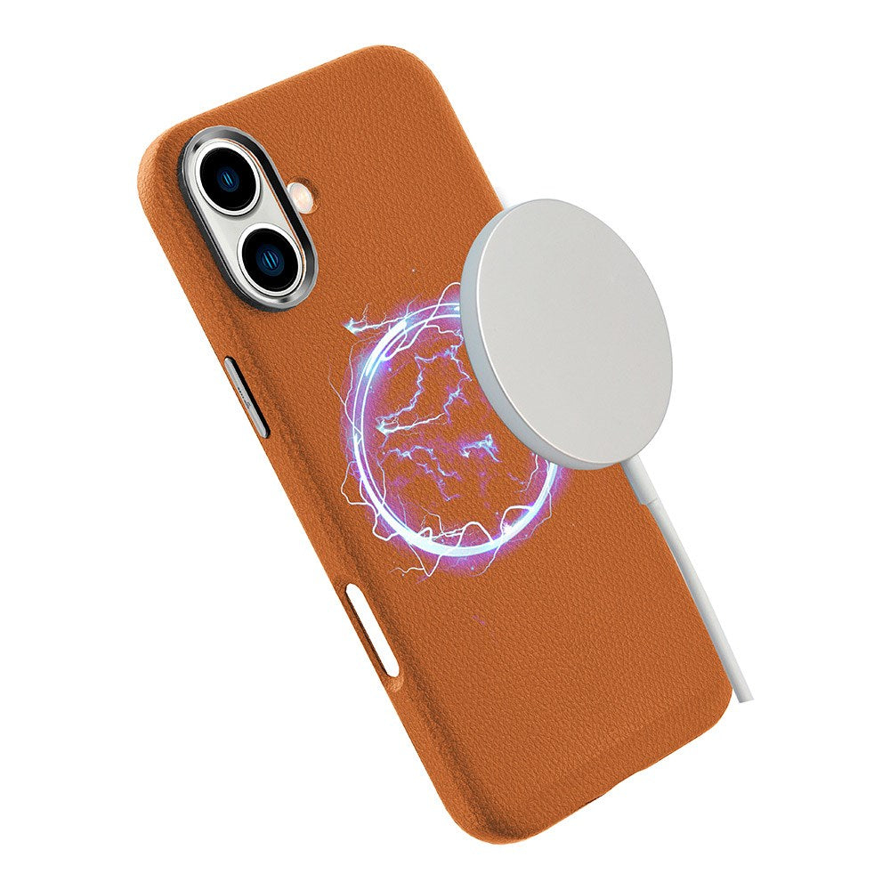 eSTUFF iPhone 16 INFINITE VENICE Leather Covered Plastic Case - MagSafe Compatible - Brown