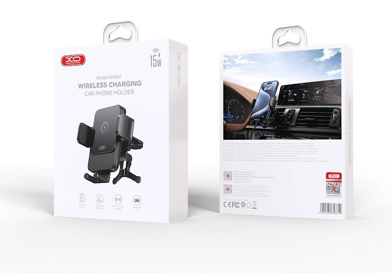 XO WX041 Car Mobile Holder with 15W Wireless Charging - Black