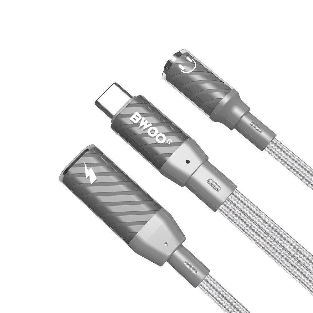 BWOO 2-in-1 USB-C to USB-C / Mini Jack Adapter - Grey