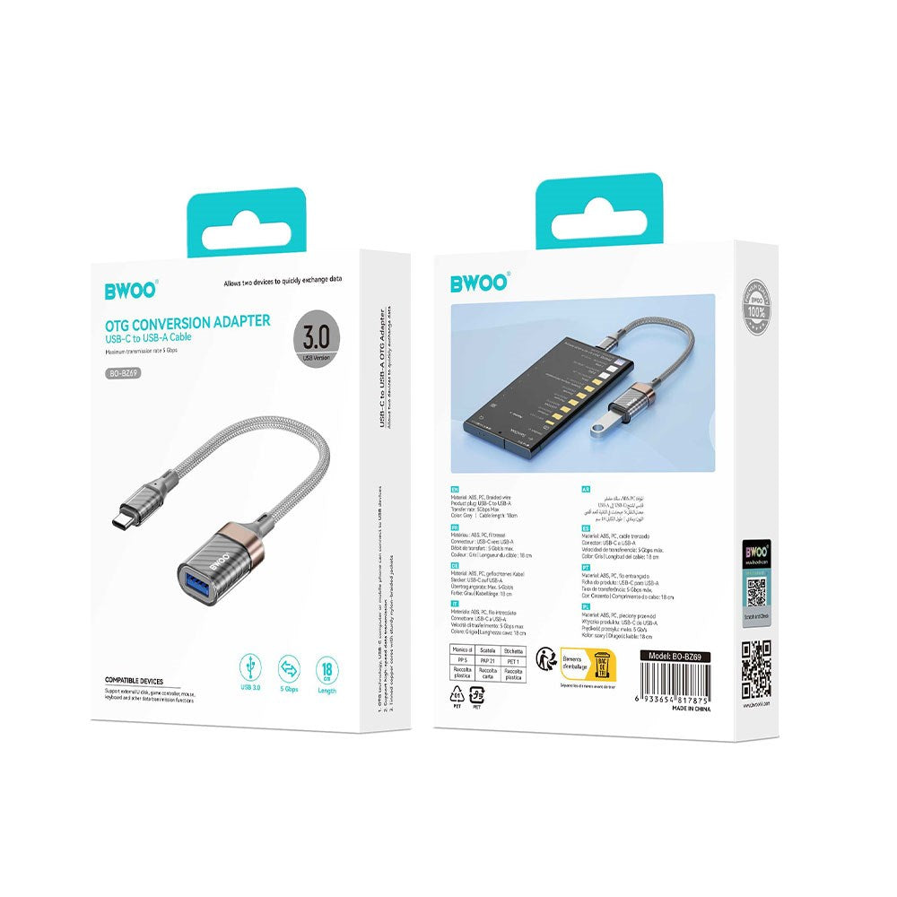 BWOO USB-C to USB-A Adapter - Grey