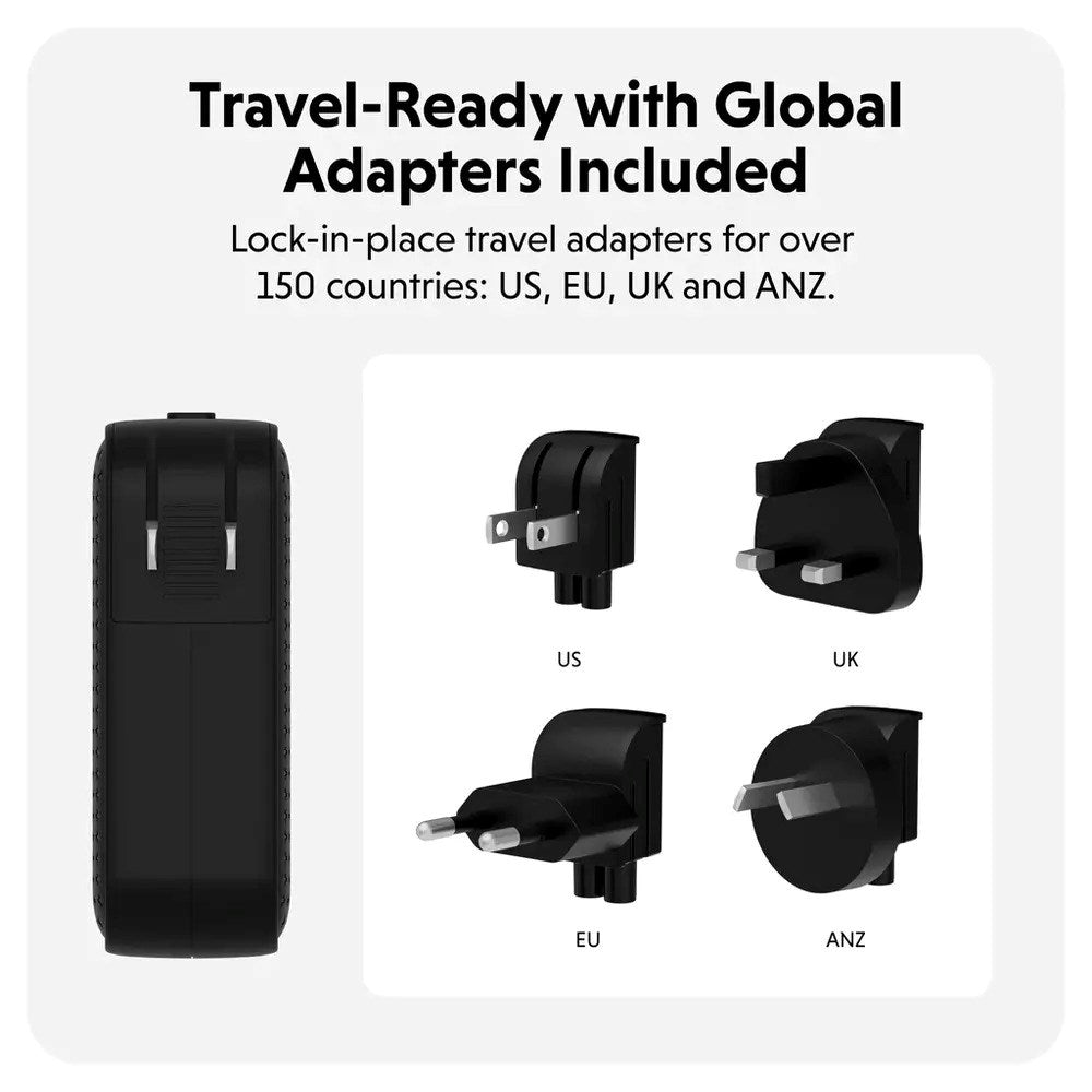 Targus HyperJuice 100W Travel Charger w. 1x USB-A & 3x USB-C - incl. 4x Plug Adapters - Black