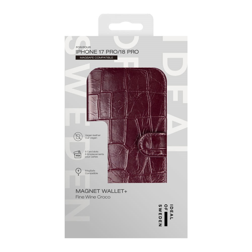iPhone 18 Pro / 17 Pro iDeal Of Sweden Magnet Wallet+ Case - MagSafe Compatible - Fine Wine Croco