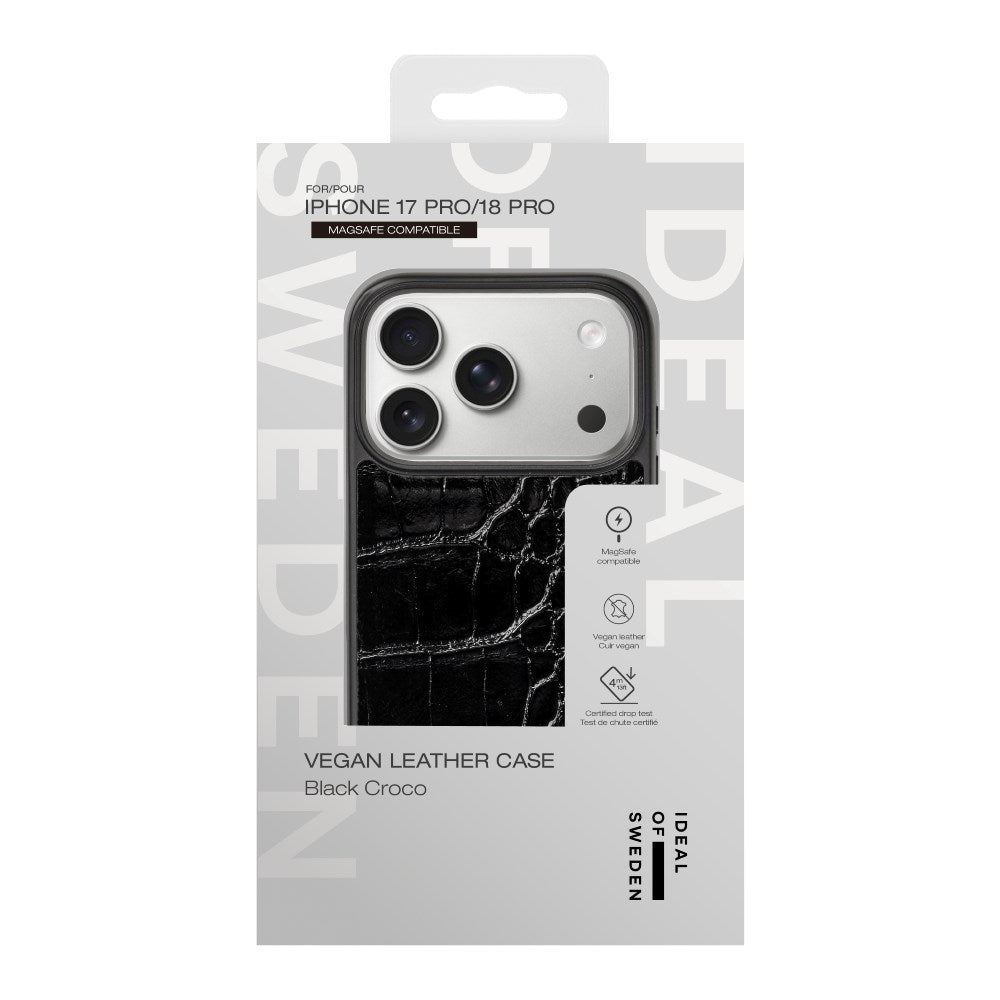 iPhone 18 Pro / 17 Pro iDeal of Sweden Vegan Leather Case - MagSafe Compatible - Black Croco