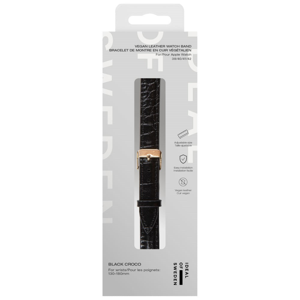 Apple Watch (38/40/SE/41/42mm) Vegan Leather Watch Strap - Black Croco