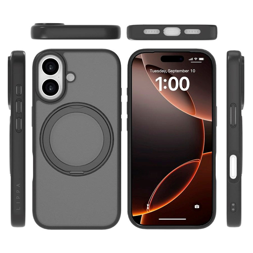 iPhone 17 Lippa Hybrid Plastic Case with 360 Rotating Kickstand - MagSafe Compatible - Matte / Black