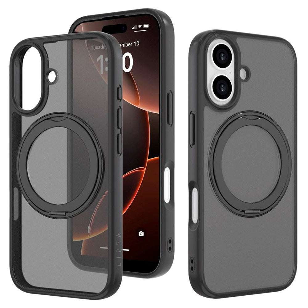 iPhone 17 Lippa Hybrid Plastic Case with 360 Rotating Kickstand - MagSafe Compatible - Matte / Black