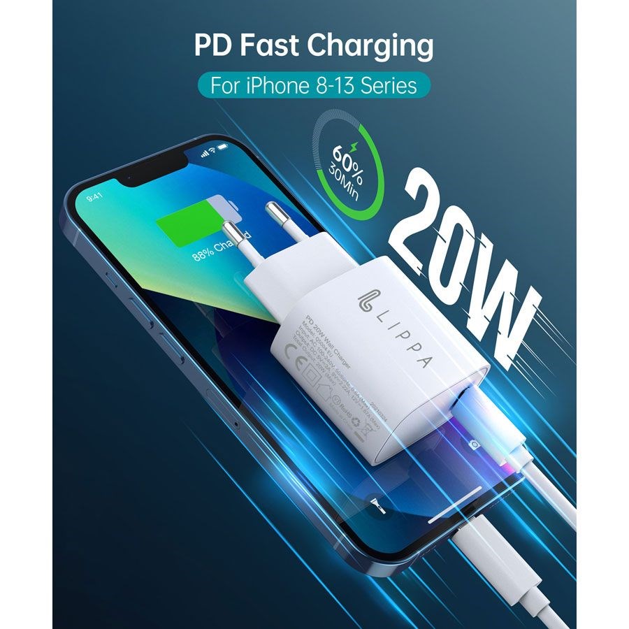 Lippa 20W Wall Charger with USB-C - Power Delivery - White