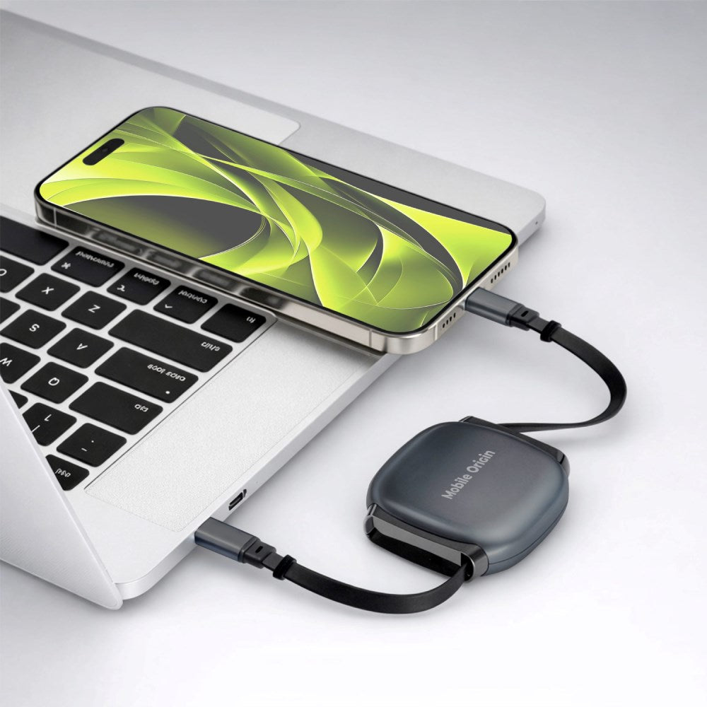 Retractable Cable Box Mobile Origin 100W with USB-C to USB-C - Grey