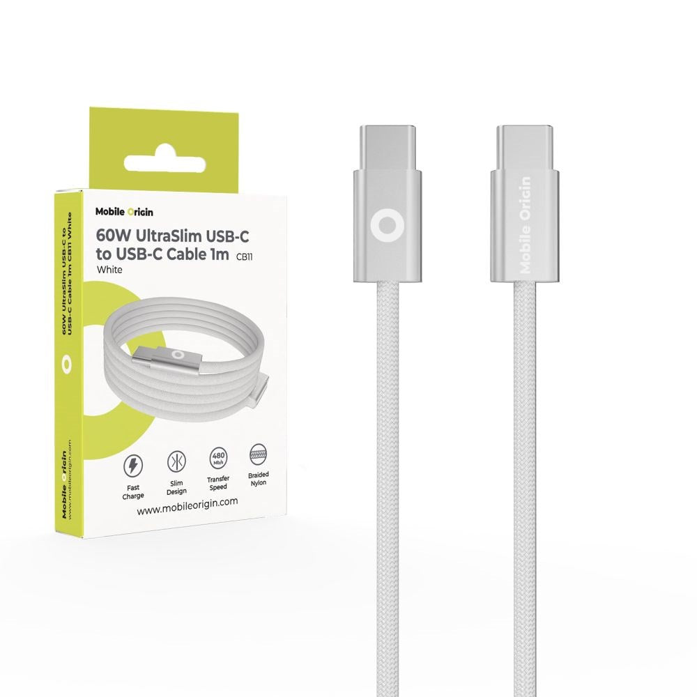 Mobile Origin UltraSlim 60W USB-C to USB-C Cable - 1m - White