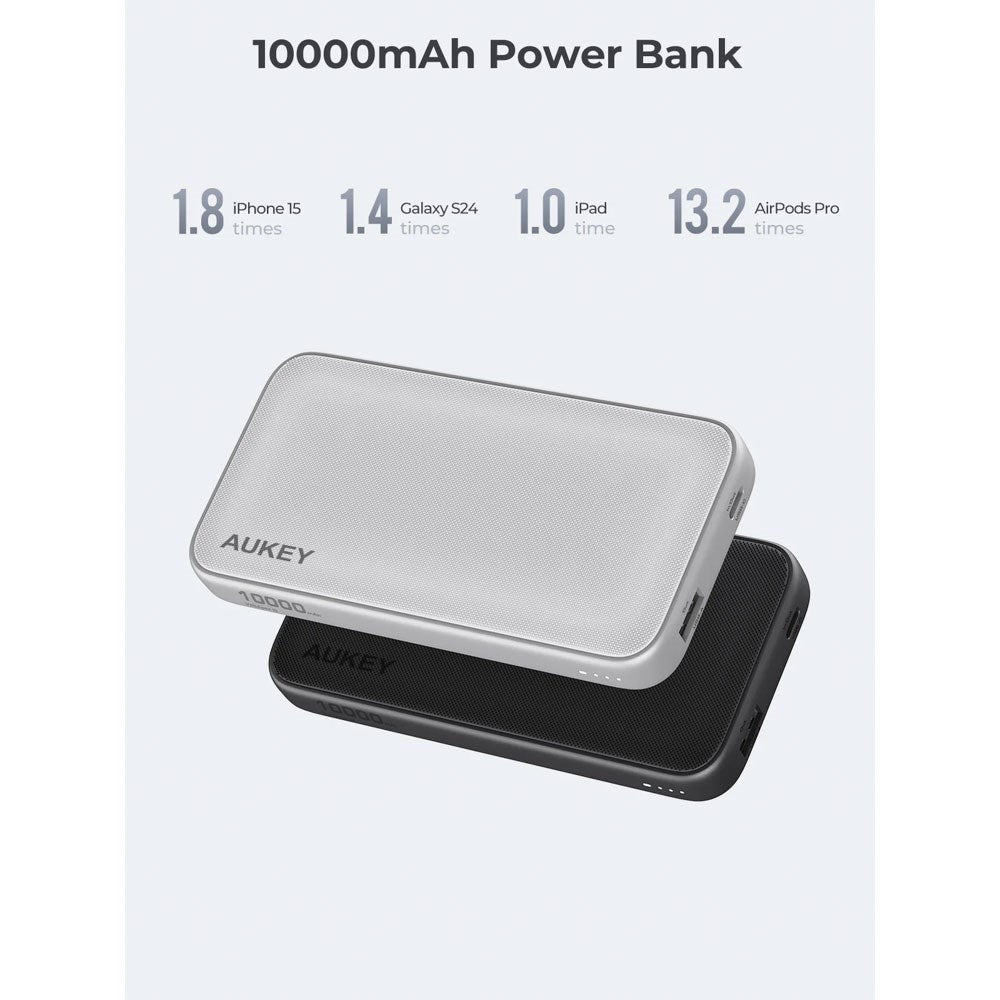 Aukey Sprint 10,000mAh Powerbank with 15W & 1 x USB-C & 1 x USB-A - Dark Grey