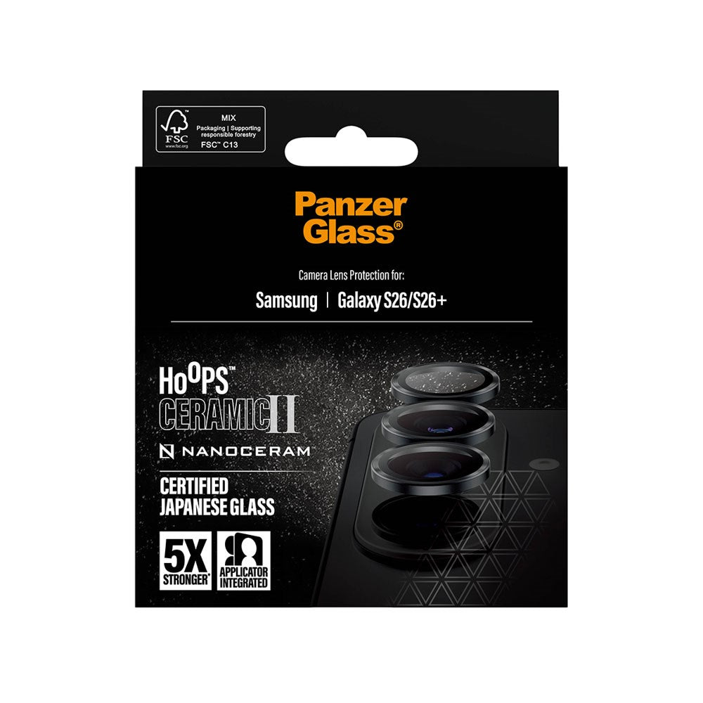Samsung Galaxy S26 / S26+ (Plus) PanzerGlass Ceramic Hoops Camera Lens Protection with Installation Frame - Black