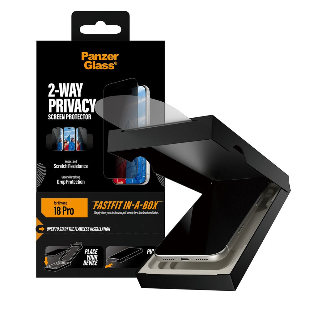 iPhone 18 Pro PanzerGlass Ultra Wide Fit Screen Protector Glass with FastFit In-A-Box - Privacy - Transparent
