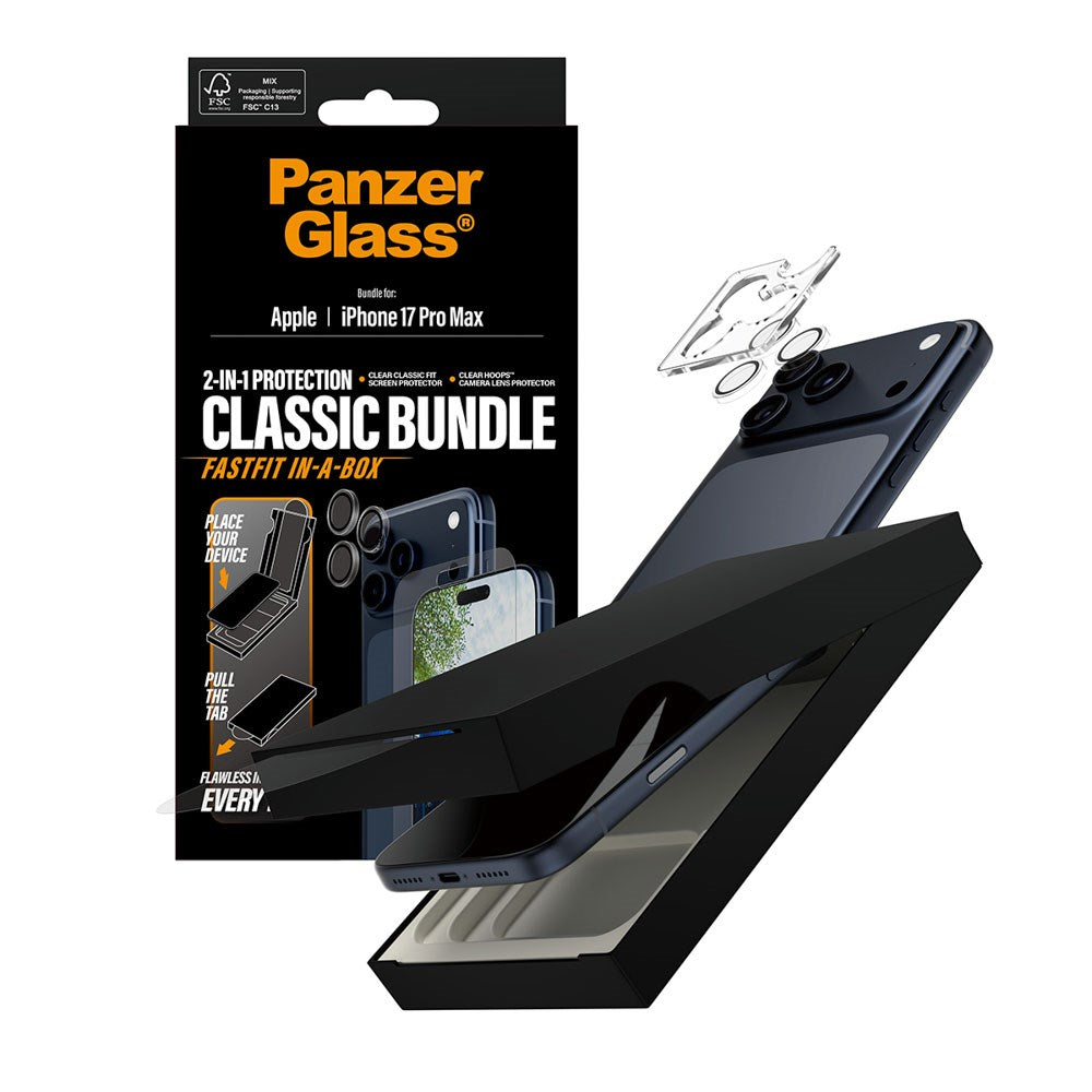 PanzerGlass iPhone 17 Pro Max 2-in-1 Classic Bundle - Screen Protector + Camera Lens Protector - Transparent