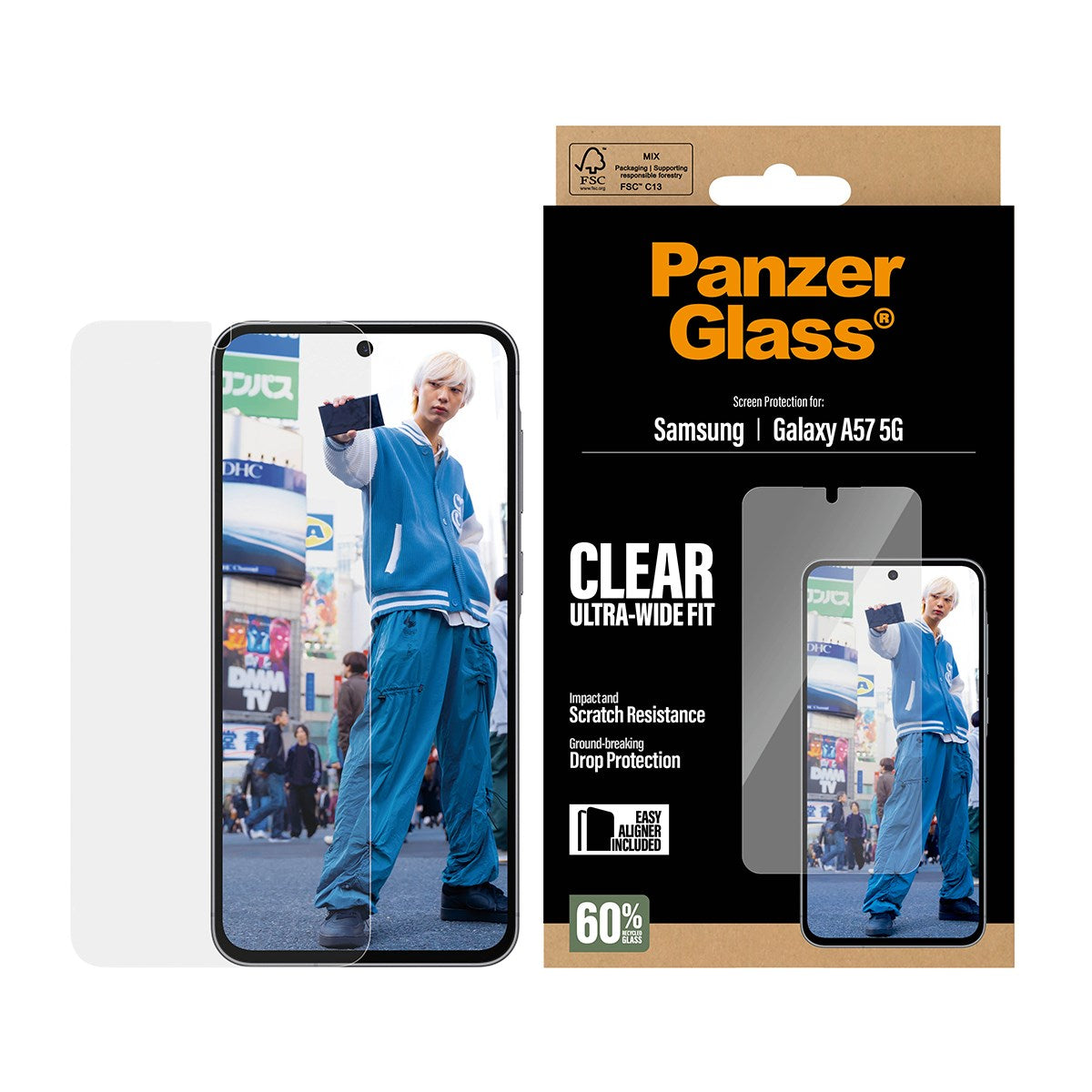 Samsung Galaxy A57 PanzerGlass Screen Protector Glass - Ultra Wide Fit with EasyAligner - Transparent