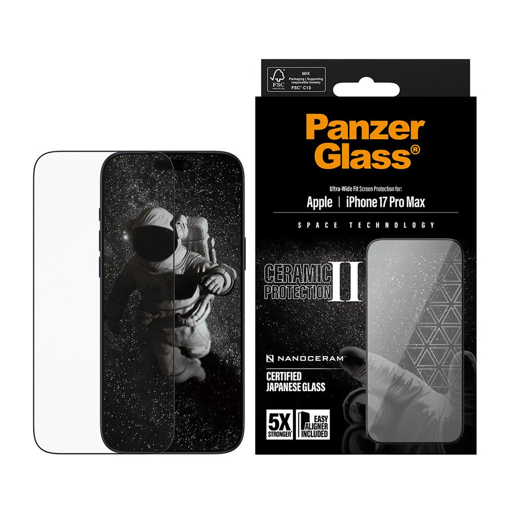 PanzerGlass iPhone 17 Pro Max Ceramic Screen Protection with EasyAligner - Ultra Wide Fit - Transparent