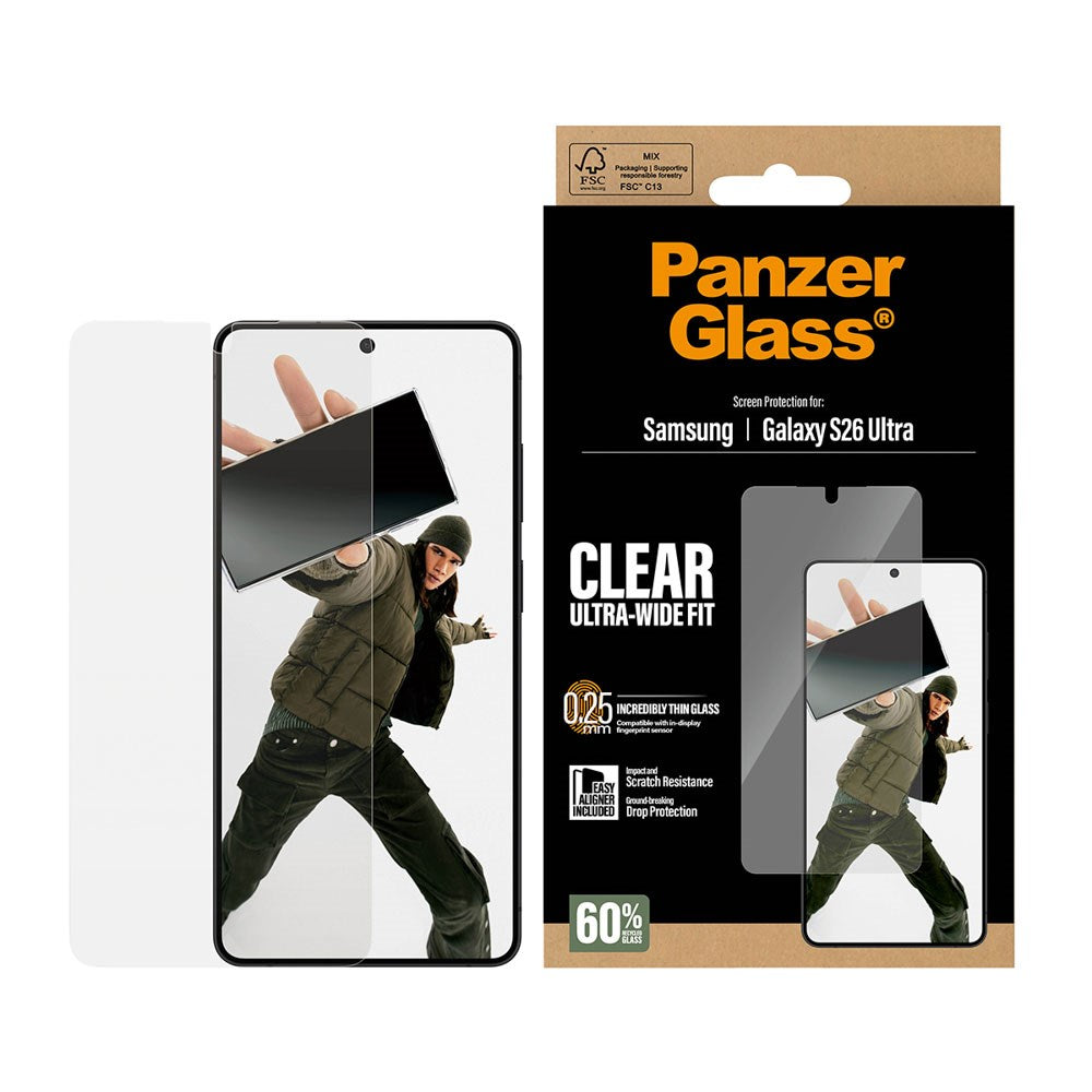 Samsung Galaxy S26 Ultra PanzerGlass Screen Protector Glass with EasyAligner - Ultra Wide Fit - Transparent
