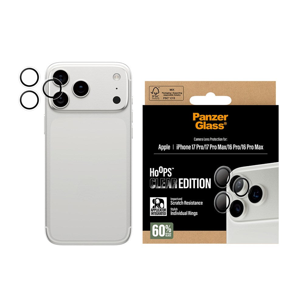 PanzerGlass iPhone 17 Pro / 17 Pro Max / 16 Pro / 16 Pro Max Hoops Camera Lens Protection with Installation Frame - Transparent