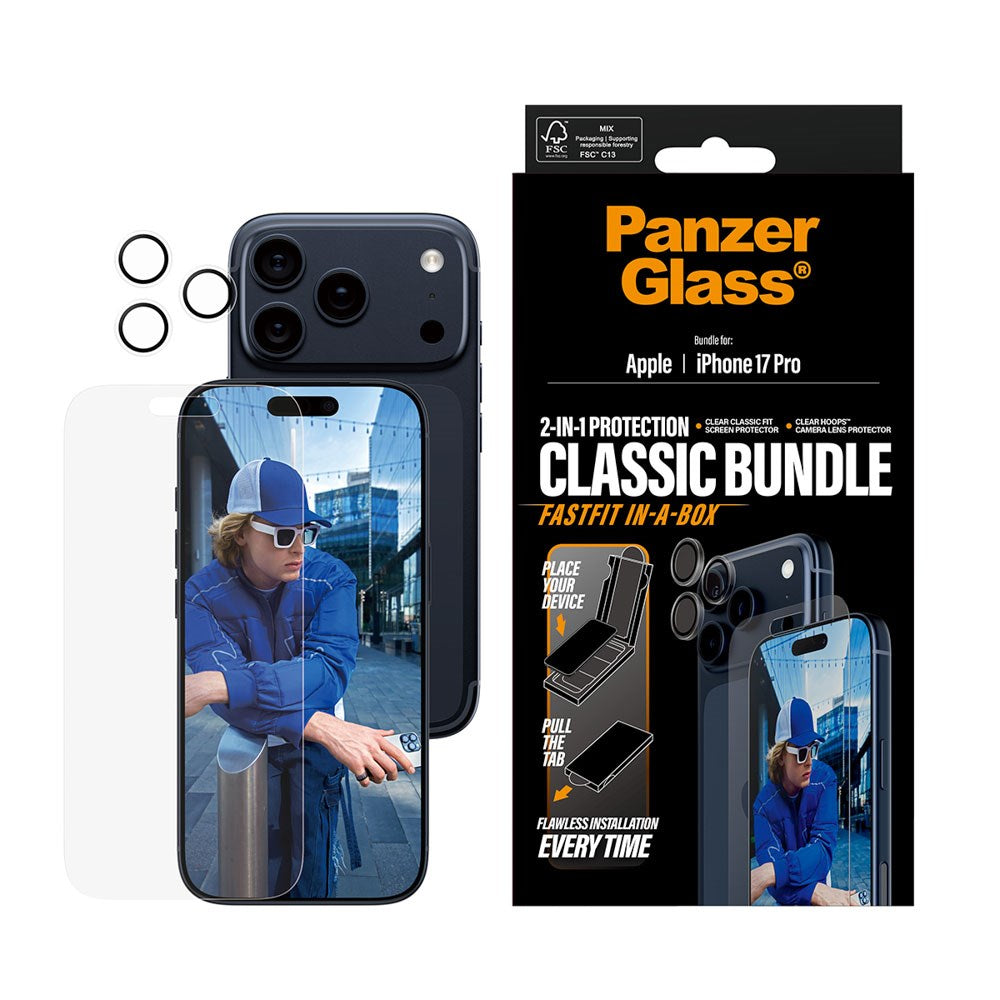 PanzerGlass iPhone 17 Pro 2-in-1 Classic Bundle - Screen Protector + Camera Lens Protector - Transparent