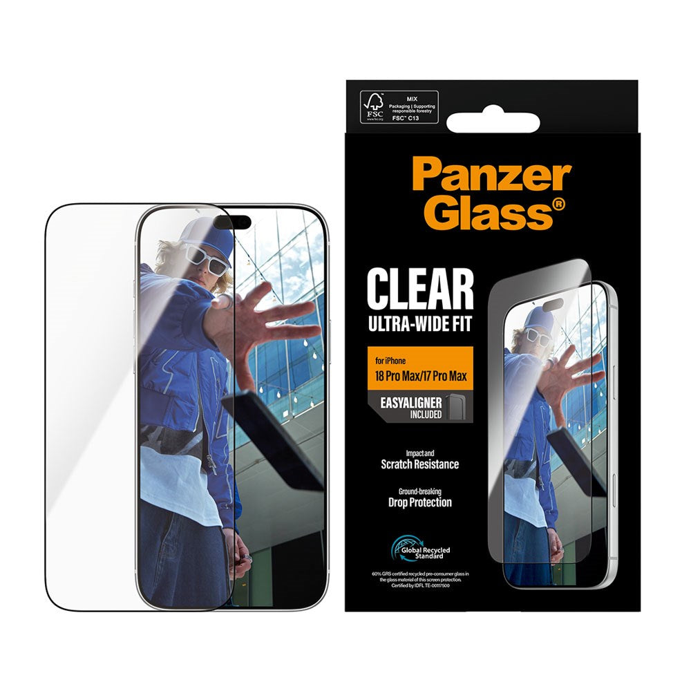 iPhone 18 Pro Max / 17 Pro Max PanzerGlass Screen Protector Glass - Ultra Wide Fit with EasyAligner - Transparent