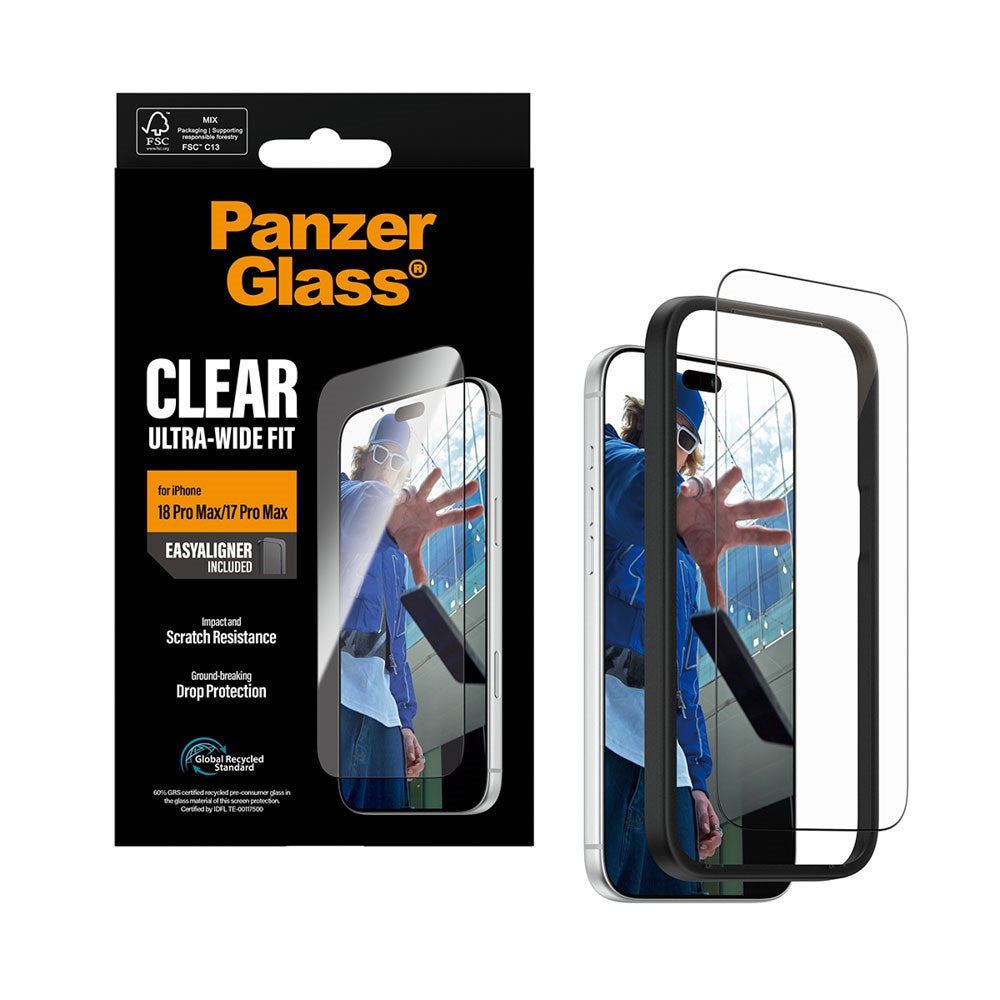 iPhone 18 Pro Max / 17 Pro Max PanzerGlass Screen Protector Glass - Ultra Wide Fit with EasyAligner - Transparent