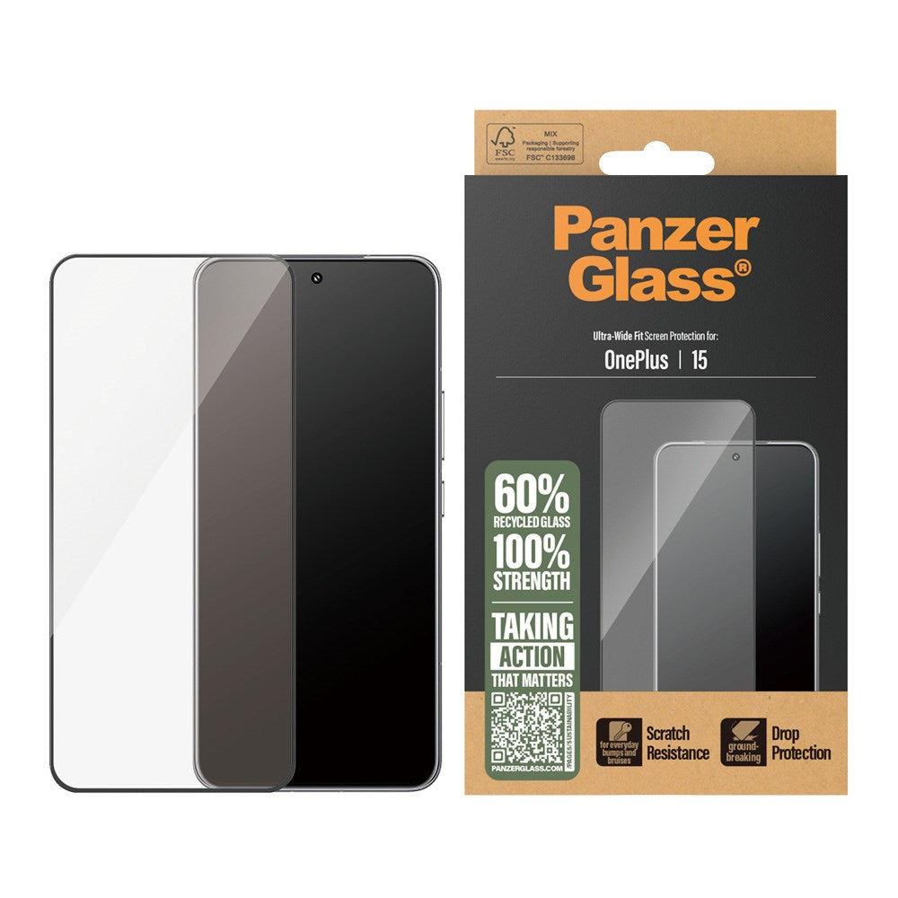 PanzerGlass OnePlus 15 Screen Protector Glass - Ultra Wide Fit - Transparent