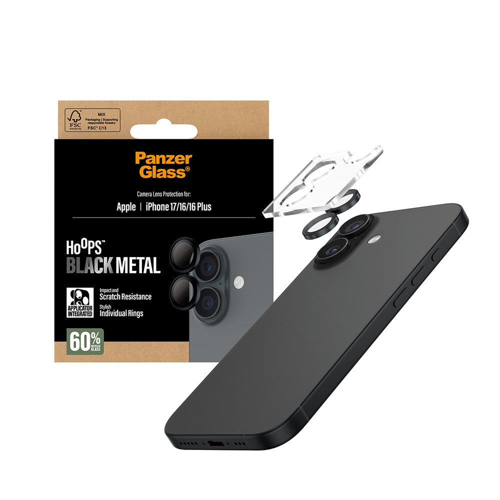 PanzerGlass iPhone 17 / 16 / 16 Plus Hoops Camera Lens Protection with Installation Frame - Black