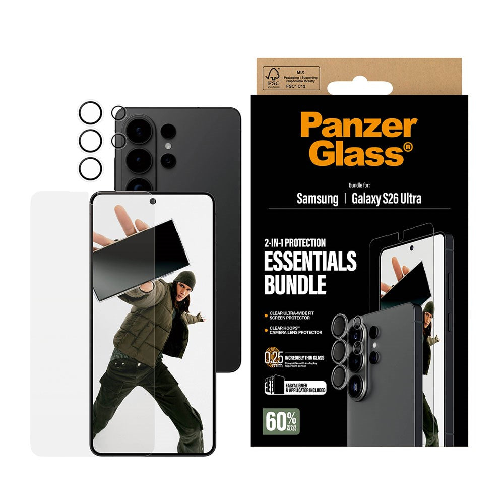Samsung Galaxy S26 Ultra PanzerGlass Hoops 2-in-1 Bundle with EasyAligner / Screen Protection (UWF) / Hoops Camera Protection - Transparent