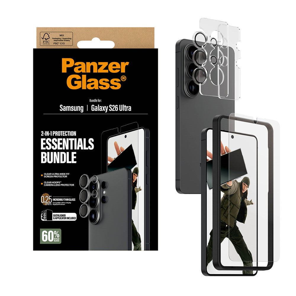 Samsung Galaxy S26 Ultra PanzerGlass Hoops 2-in-1 Bundle with EasyAligner / Screen Protection (UWF) / Hoops Camera Protection - Transparent