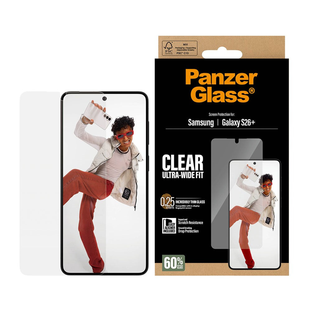 Samsung Galaxy S26+ (Plus) PanzerGlass Screen Protector Glass with EasyAligner - Ultra Wide Fit - Transparent