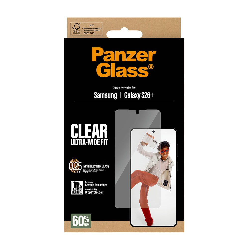 Samsung Galaxy S26+ (Plus) PanzerGlass Screen Protector Glass with EasyAligner - Ultra Wide Fit - Transparent
