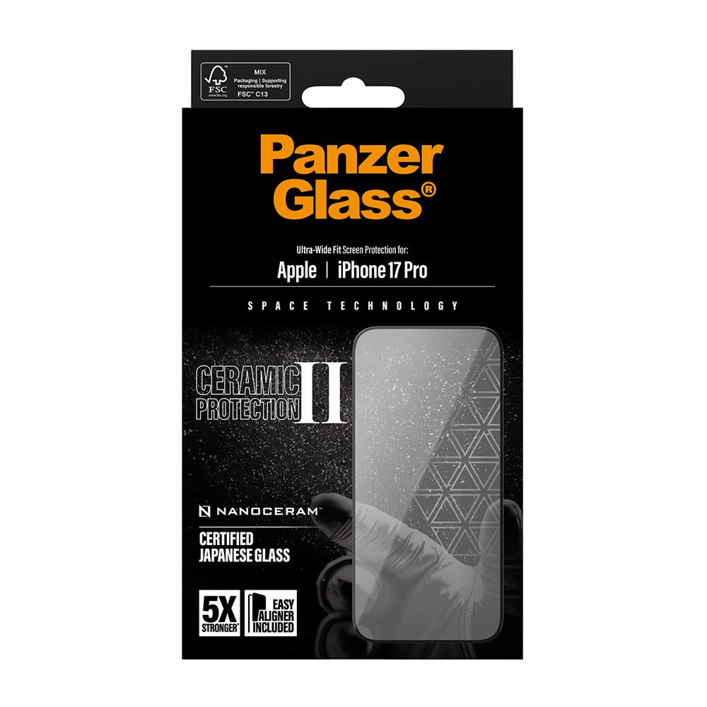 PanzerGlass iPhone 17 Pro Ceramic Screen Protection with EasyAligner - Ultra Wide Fit - Transparent