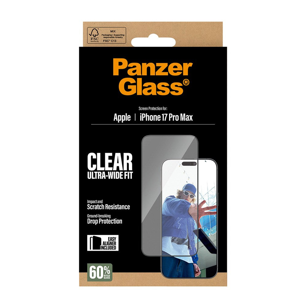 PanzerGlass iPhone 17 Pro Max Screen Protector Glass with EasyAligner - Ultra Wide Fit - Transparent
