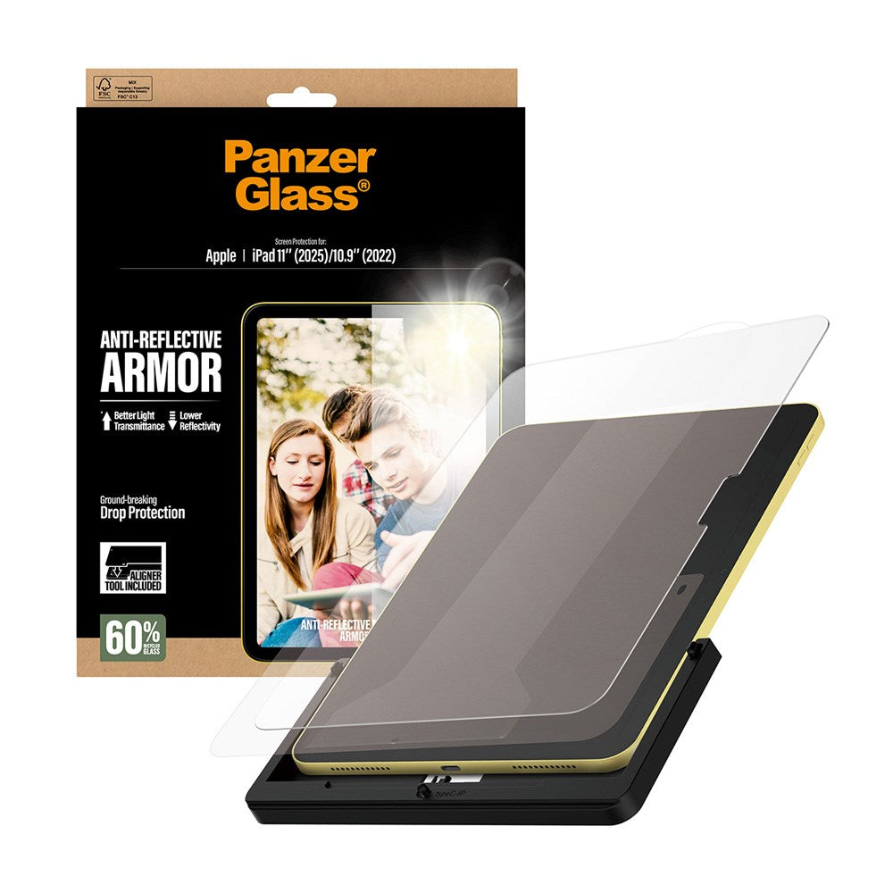PanzerGlass iPad 11" (2025) / 10.9" (2024 / 2022) Ultra-Wide Fit Anti-Reflective Armor Screen Protector Glass with Installation Frame - Transparent