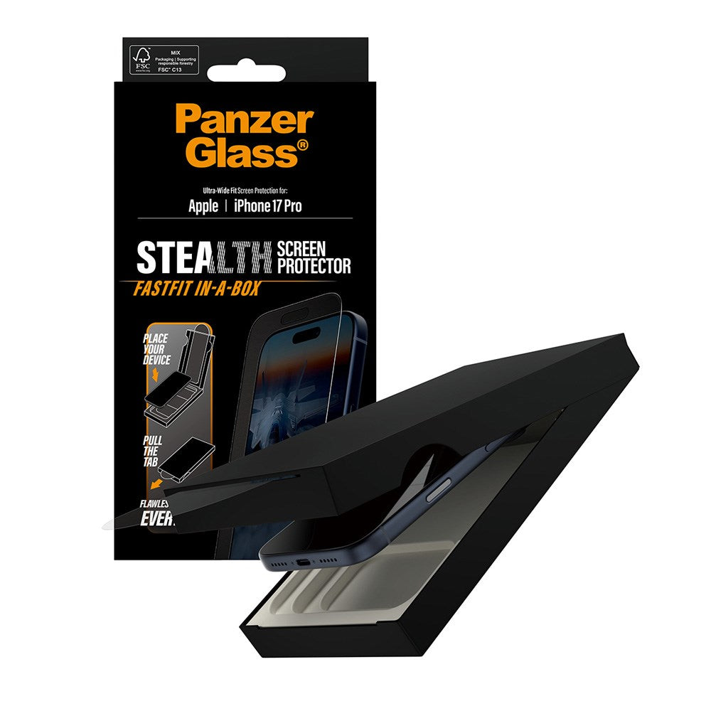 PanzerGlass iPhone 17 Pro Stealth Screen Protection - Ultra-Wide Fit - Transparent / Black Edge