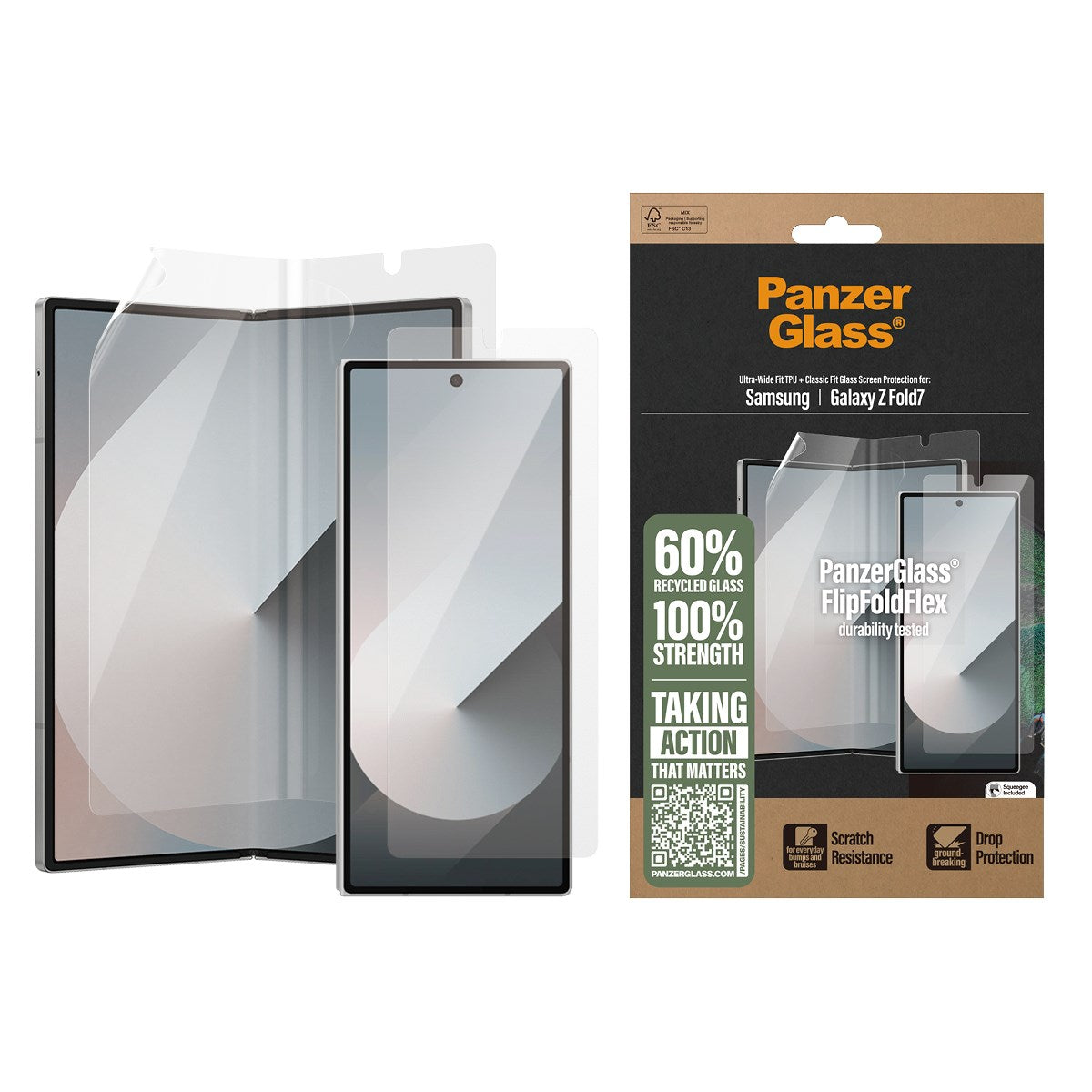 Samsung Galaxy Z Fold7 PanzerGlass FlipFoldFlex Ultra Wide Fit Film & Classic Fit Glass - Transparent