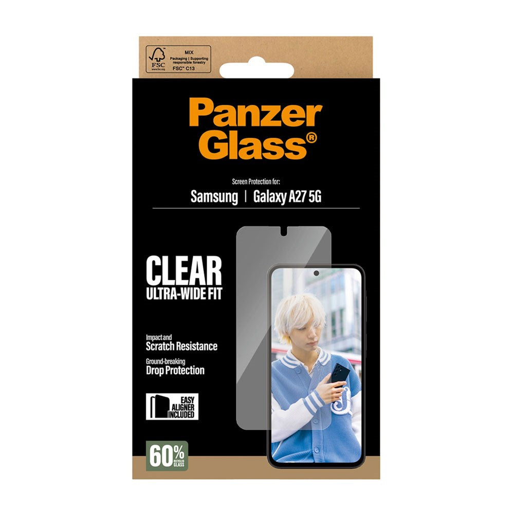 Samsung Galaxy A27 PanzerGlass Screen Protector Glass - Ultra Wide Fit with EasyAligner - Transparent
