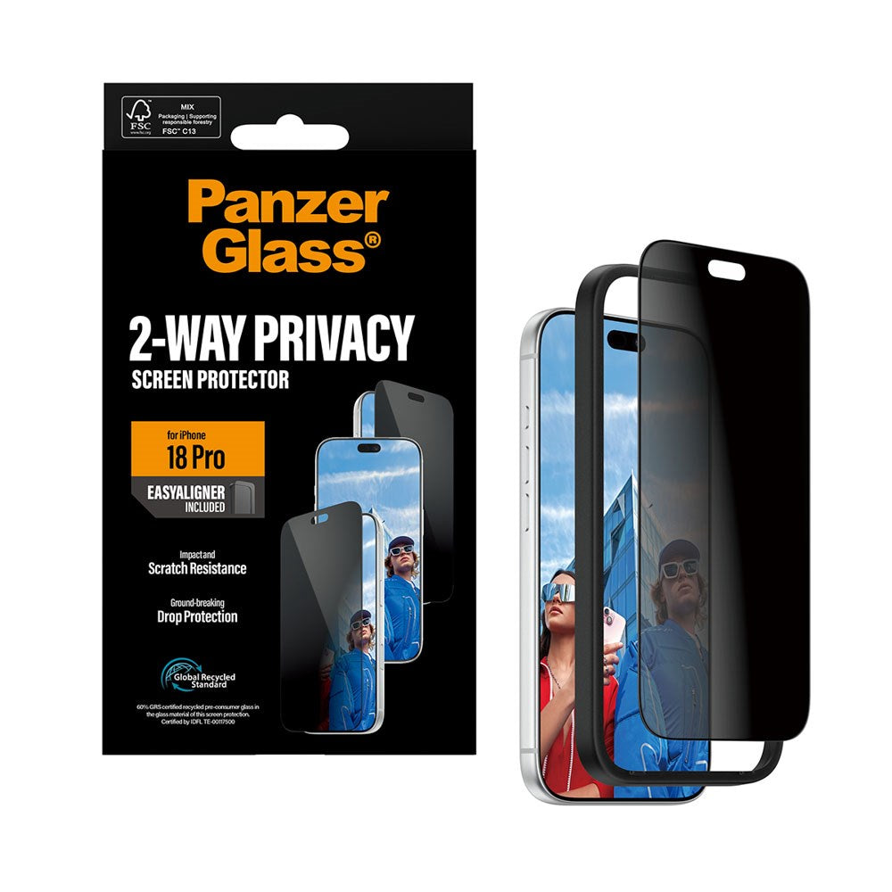 iPhone 18 Pro PanzerGlass Screen Protector Glass - Ultra Wide Fit with EasyAligner - Privacy - Transparent