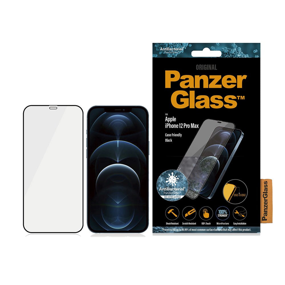 iPhone 12 Pro Max PanzerGlass Antibacterial Screen Protector - Case Friendly - Black