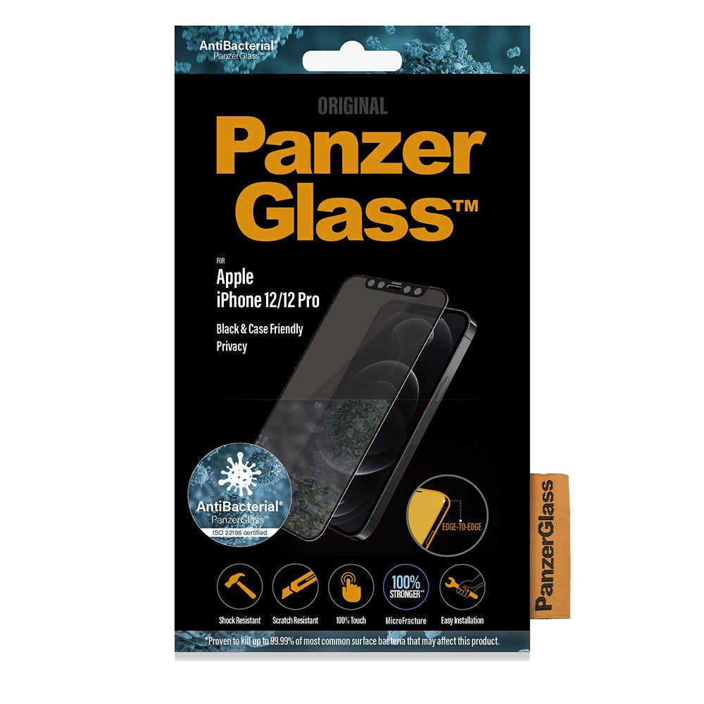 iPhone 12 / 12 Pro PanzerGlass Antibacterial Screen Protector - Case Friendly - Privacy - Black Edge